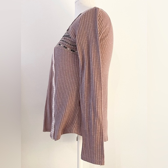 Jolt Women’s Boho Embroidered Long Sleeve Mauve Peasant Top | Size XS - Picture 4 of 9
